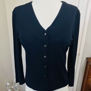 Drozdzik Navy V Neck Button Up wth 3/4 sleeves in Rayon | Small